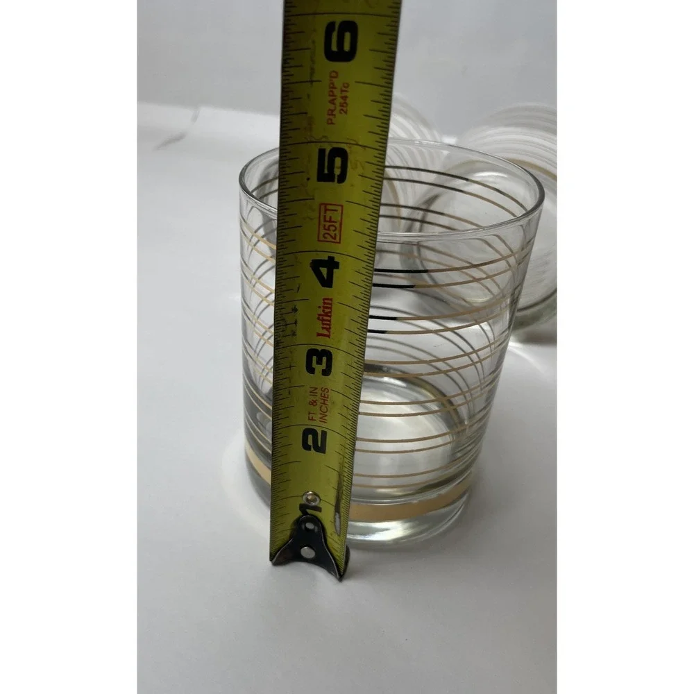 Shelton Ware On the Rocks Glasses Set of 4 Clear w/ Gold Stripe 80's Vintage Bar